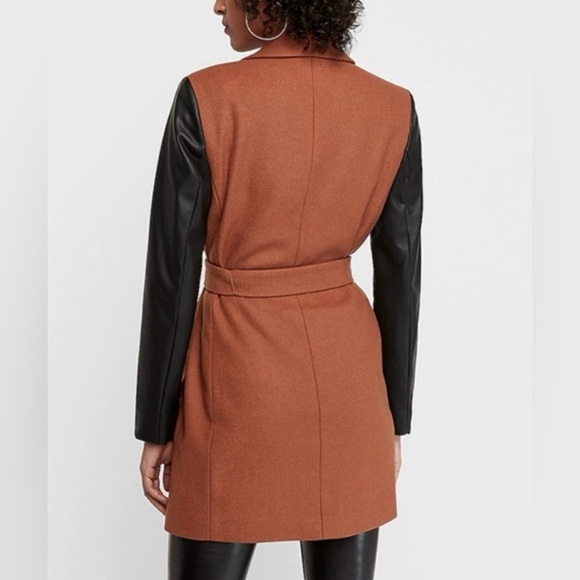 Express Vegan Leather Sleeve Wool-Blend Coat - Picture 2 of 2